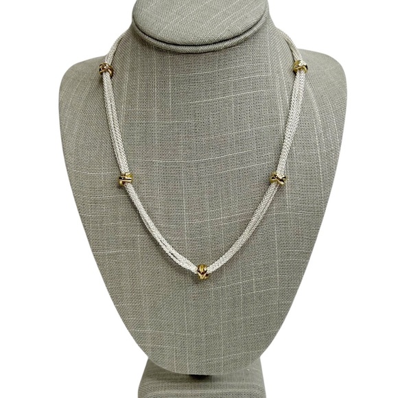 CHAPS Bright Silver Tone Multi Strand & Gold Tone Criss Cross Spacer Necklace - Picture 1 of 10
